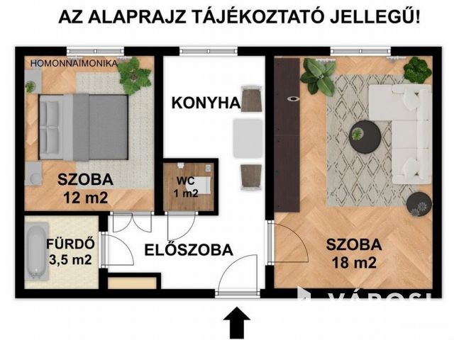 Belvárosi 2 szobás franciaerkélyes lakás kiadó!